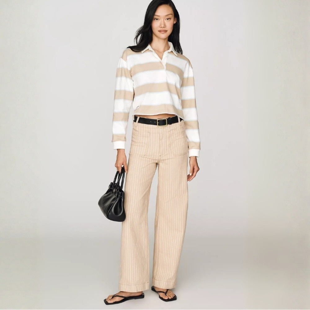Anthropologie Maeve Colette Striped Wide-Leg Pants Khaki / White Stripe 30 NWT